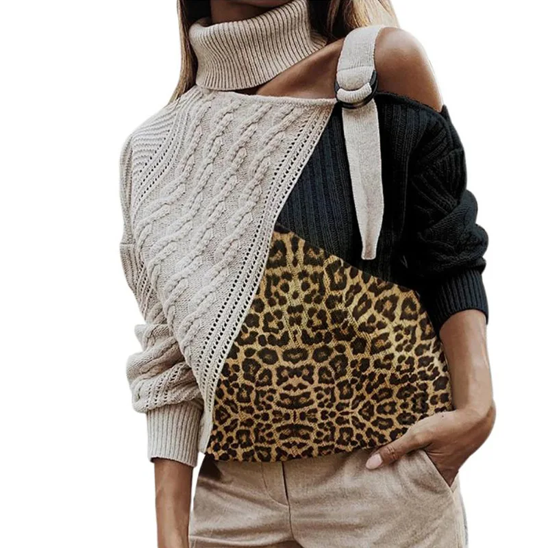 Leopard Patchwork Turtleneck Sweater Women Sexy Off Shoulder Knitted Ladies Sweaters Long Sleeve Pullovers Winter Clothes Womens
Leopard Patchwork Turtleneck Sweater Women Sexy Off Shoulder Knitted Ladies Sweaters Long Sleeve Pullovers Winter Clothes Womens