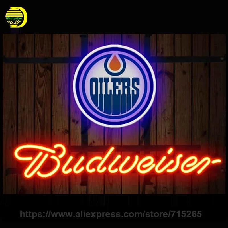 BUDWEISER OILERS неоновый светильник со стеклянной трубкой неоновая лампа для комнаты
