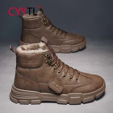 

CYYTL 2022 Retro Men's Winter Boots Fur Lined Insulated Work Keep Warm Ankle Snow Shoes Leather Casual Water Resistant Botines