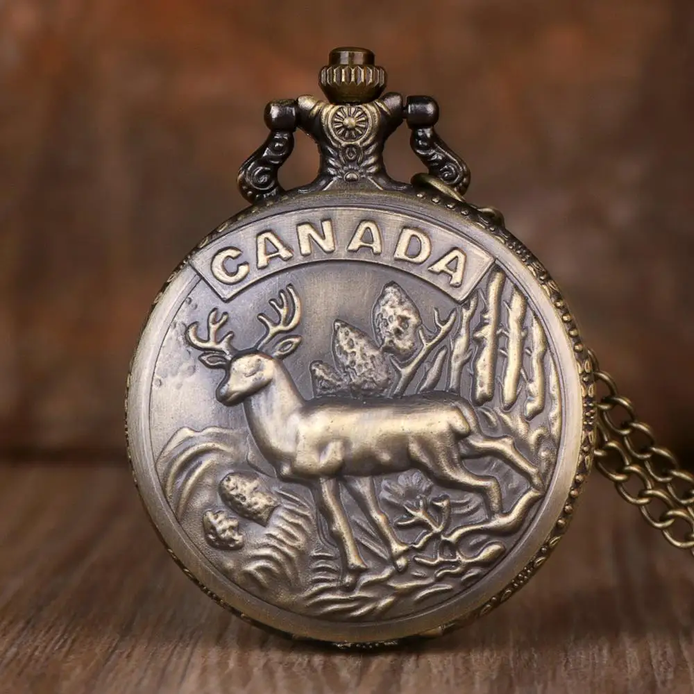 

Rereo CANADA Deer Pattern Quartz Pocket Watch men Necklace Pocket Wathes Animals Souvenir Gifts for Men Women reloj de bolsillo