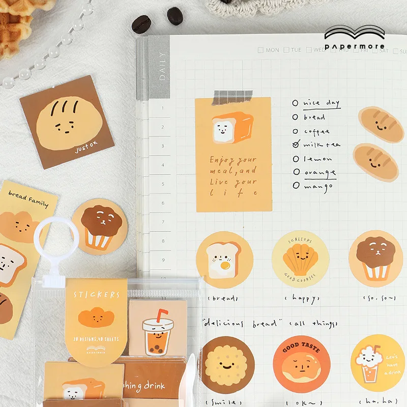 

40 pcs/pack Cute Bread expression story Journal Decorative Stickers Scrapbooking Stick Label Diary Stationery Album Stickers