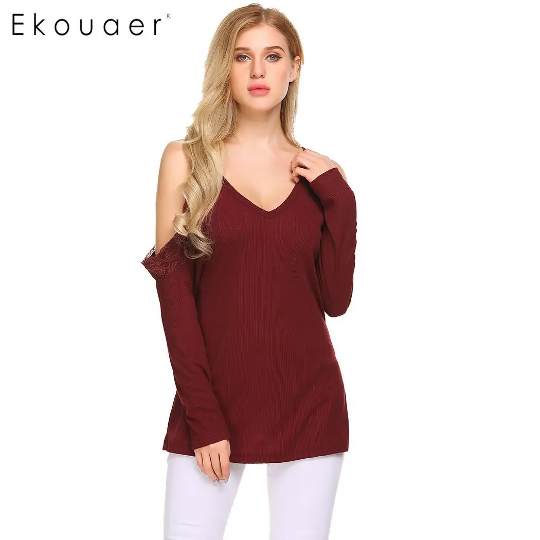 Ekouaer Women Long Sleeve T-Shirts Cold Shoulder Lace Patchwork Solid Top t shirt
Ekouaer Women Long Sleeve T-Shirts Cold Shoulder Lace Patchwork Solid Top t shirt