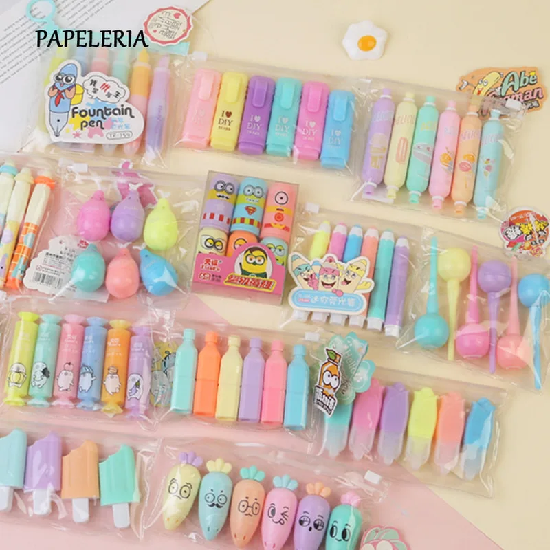PAPELERIA 6pcs Kawaii Mini Highlighter Pen Multicolor Base Marker Pens for School Office Kids Drawing Art Stationery Supplies
PAPELERIA 6pcs Kawaii Mini Highlighter Pen Multicolor Base Marker Pens for School Office Kids Drawing Art Stationery Supplies