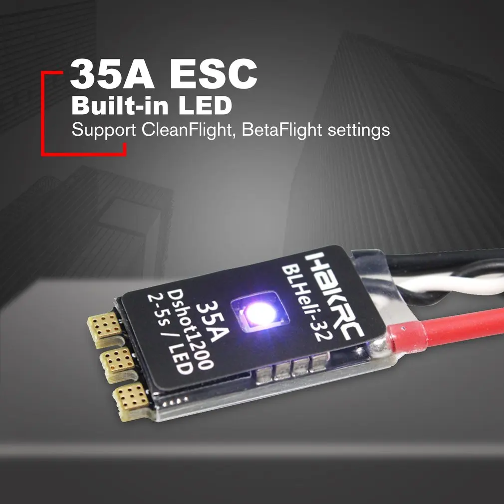 

HAKRC BLHeli_32 Bit 35A 2-5S ESC Built-in LED Support Dshot1200 Multishot for FPV RC Drone Aircraft Part Accessory