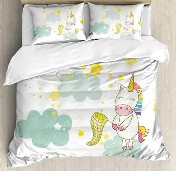 Duvet Cover Set Baby Mystic Unicorn Girl Sitting on Fluffy Clouds and Hunting Nursery Image Print Bedding Set Green Yellow
Duvet Cover Set Baby Mystic Unicorn Girl Sitting on Fluffy Clouds and Hunting Nursery Image Print Bedding Set Green Yellow