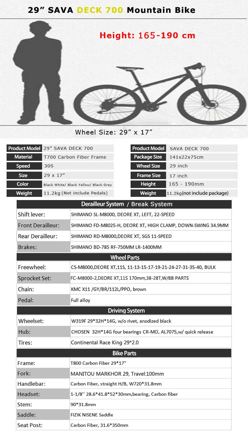 Discount SAVA Carbon Mountain bike 29 carbon mtb Man Carbon fiber adult mountain bike 29 with SHIMANO DEORE XT M8000 22 speed vtt velo 1