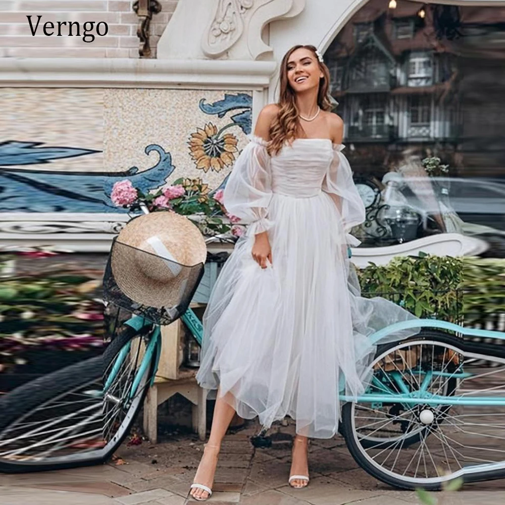 Verngo Boho Simple A-Line Tulle Short Wedding Dress With Removable Long Sleeves Strapless Ruched Mid-Calf Bridal Dresses
Verngo Boho Simple A-Line Tulle Short Wedding Dress With Removable Long Sleeves Strapless Ruched Mid-Calf Bridal Dresses