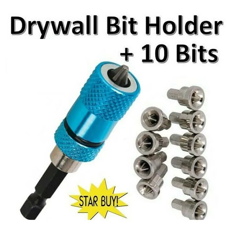 Drywall Bit Holder+10 Bits Plasterboard Cordless Screwdriver 1/4" Hex Quick Release Connecting Rod Gypsum Board Positioning Bit
Drywall Bit Holder+10 Bits Plasterboard Cordless Screwdriver 1/4" Hex Quick Release Connecting Rod Gypsum Board Positioning Bit