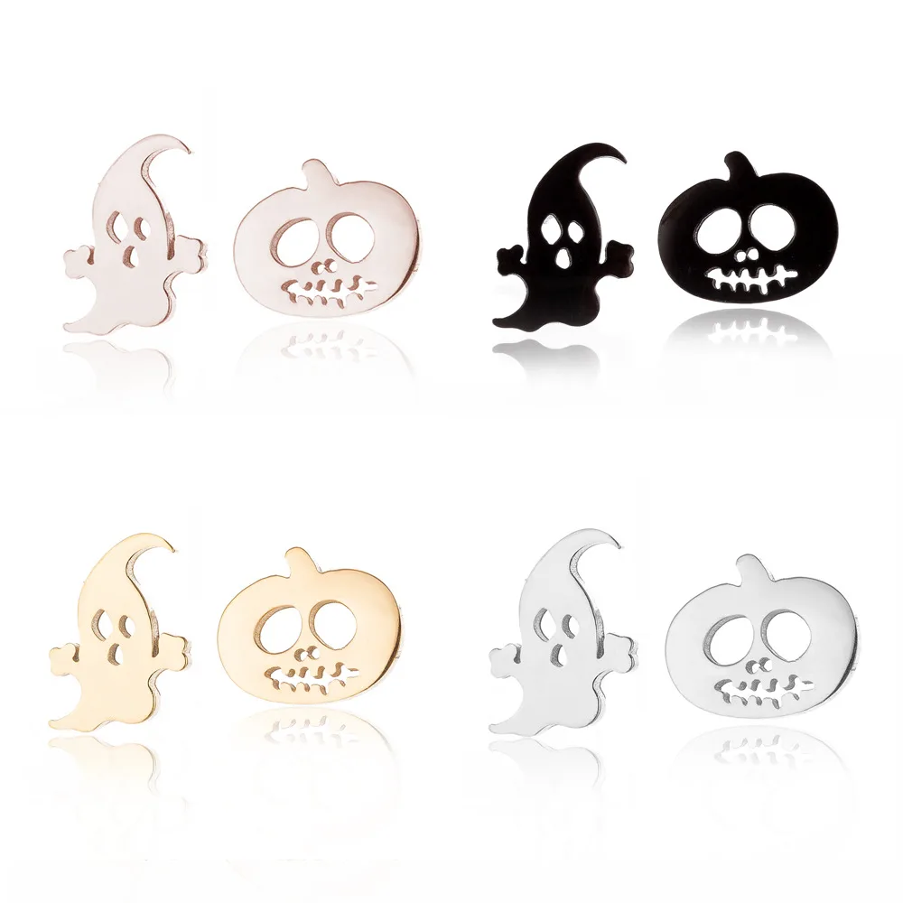 

Silver Colour Stud Earrings Pumpkin Halloween Ghost Lovely Earrings Fashion Creative Stud Earrings Asymmetrical Earrings