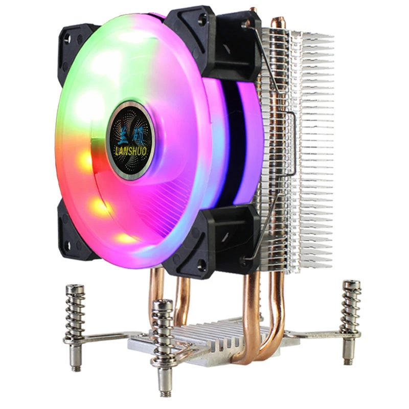 LANSHUO CPU кулер RGB Радиатор 2 тепловые трубы Ультра тихий вентилятор для LGA 2011 X79 X99 X299