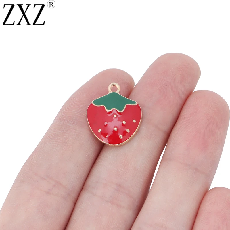 

ZXZ 10pcs Fruit Enamel Red Strawberry Charms Pendants Beads For Necklace Bracelet Jewelry Making Findings Accessories 20x17mm