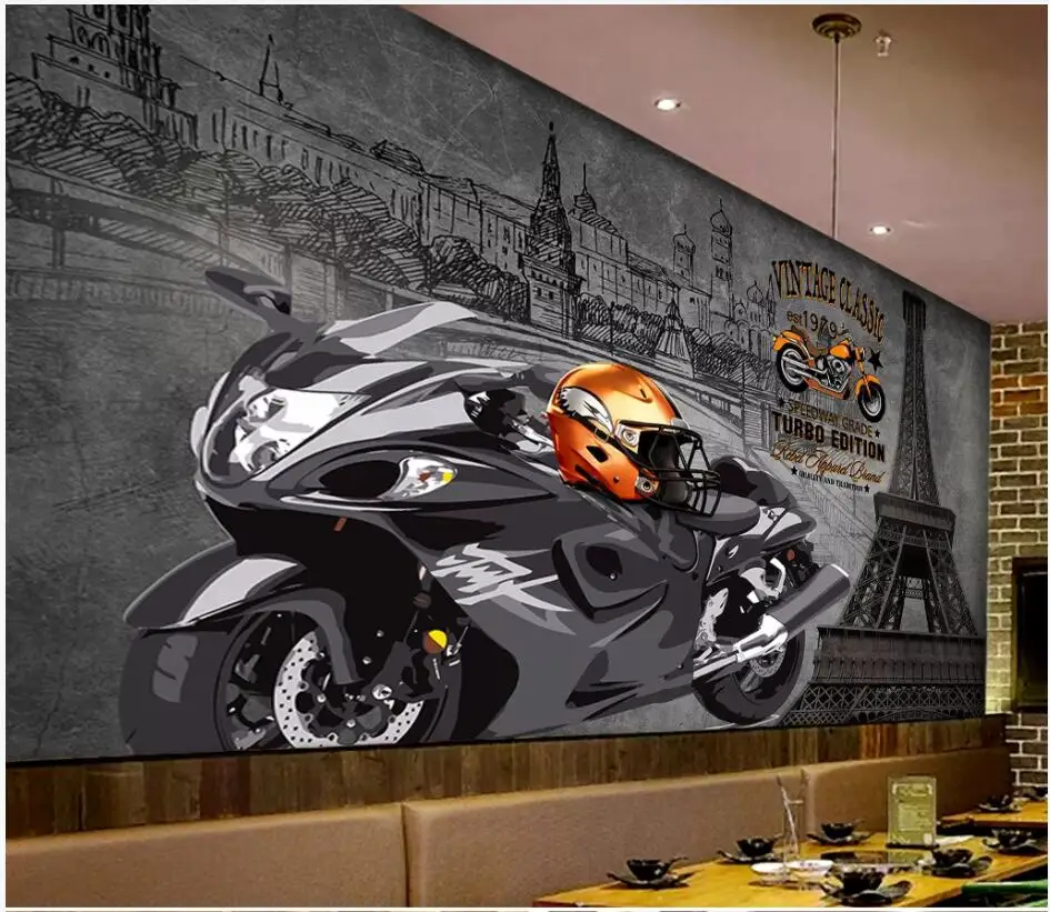 

WDBH 3d wallpaper custom photo Industrial wind motorcycle cement wall bar home decor 3d wall murals wall paper for walls 3 d