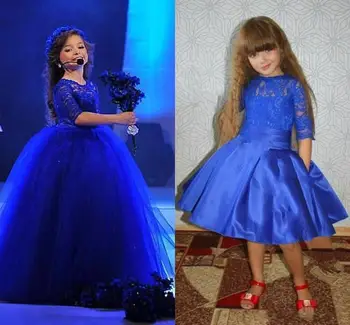 Royal Blue Half Lace Sleeves Girls Pageant Dresses 2020 Stain Knee Length Flower Girls Dresses with Detachable Tulle Skirt
Royal Blue Half Lace Sleeves Girls Pageant Dresses 2020 Stain Knee Length Flower Girls Dresses with Detachable Tulle Skirt