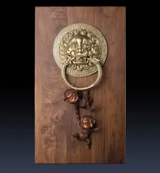 70 CM Chinese Art Deco Pure Brass painted Foo Dog Lion Monkey knocker sculpture Decoration Home Furnishings Gift Statue 
70 CM Chinese Art Deco Pure Brass painted Foo Dog Lion Monkey knocker sculpture Decoration Home Furnishings Gift Statue