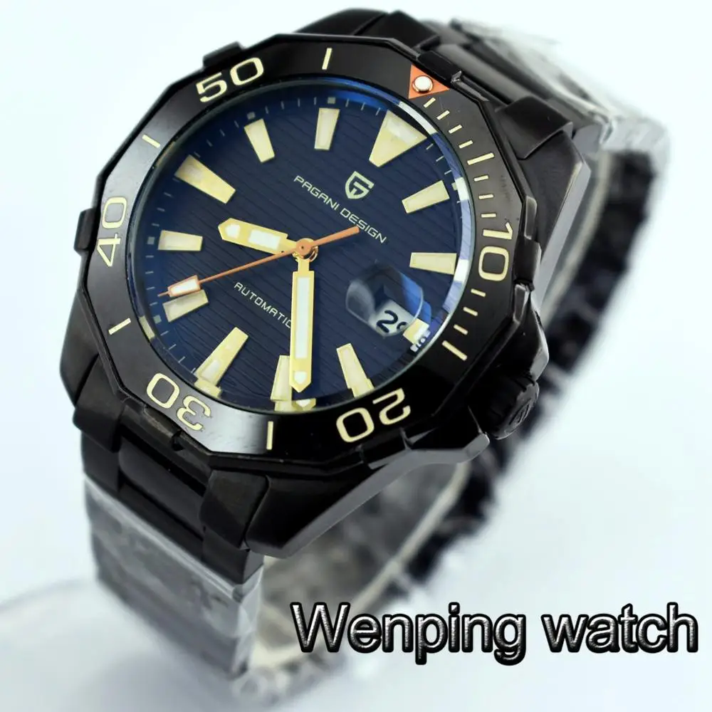 Pagani Design men's top mechanical watches 47mm black case ceramic bezel blue dial date mens business wrist Watch
Pagani Design men's top mechanical watches 47mm black case ceramic bezel blue dial date mens business wrist Watch