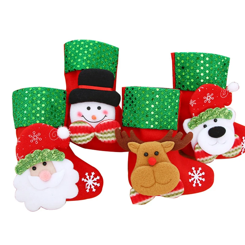 

1 Pcs 16*10Cm Xmas Candy Gift Bag Fireplace Xmas Tree Decoration New Year Christmas Elk Snowman Santa Pattern Sequins Stocking