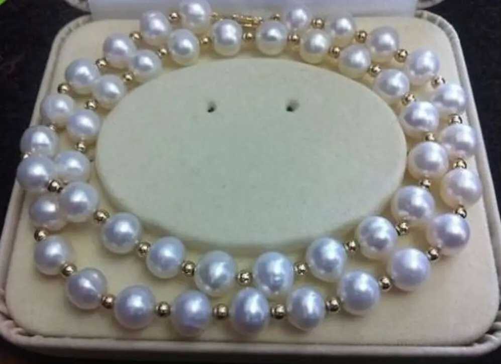 

VERY CHARMING AAA+ 9-10MM AKOYA WHITE NATURAL PEARL NECKLACE 18iNCH 14K
