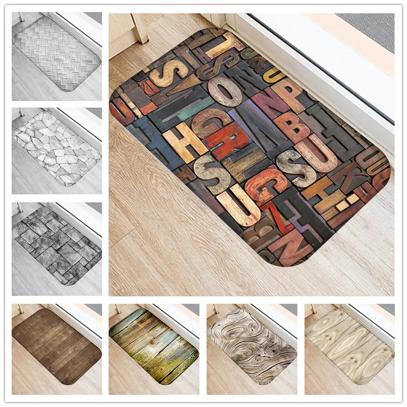 

Nordic Kitchen Mat Bedroom Entrance Doormat Home Hallway Floor Decoration Living Room Carpet Wood Grain Bathroom Anti-Slip Rug