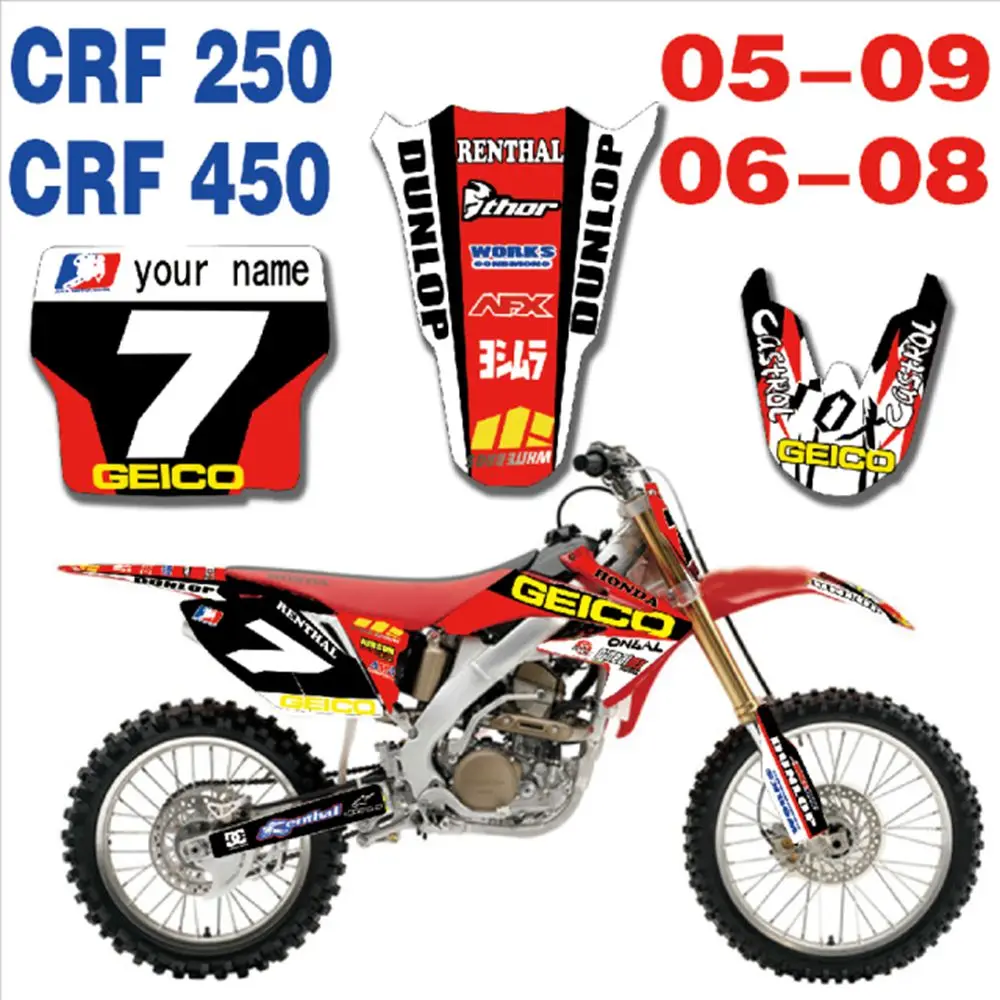 New Full Graphics Decals Stickers Custom Number Name Glossy Bright Stickers Waterproof for HONDA CRF250 CRF450 2005-2009
New Full Graphics Decals Stickers Custom Number Name Glossy Bright Stickers Waterproof for HONDA CRF250 CRF450 2005-2009