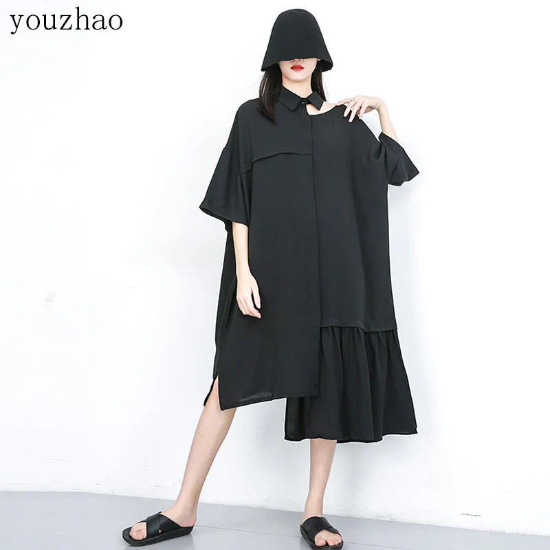 2020 Summer New Hedging Stitching Dress Women Tied Brand Personality Large Size Irregular Long Top Plus Size Black Fashion Dress
2020 Summer New Hedging Stitching Dress Women Tied Brand Personality Large Size Irregular Long Top Plus Size Black Fashion Dress