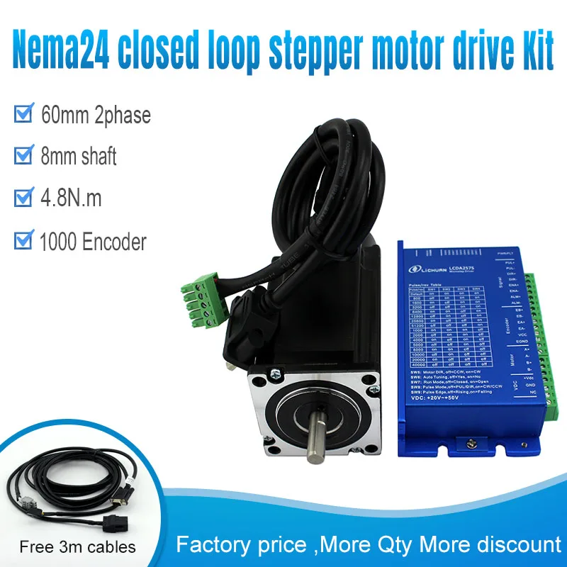

Nema 24 4.8N.m Closed Loop Stepper Motor Kit Hybird Servo Driver LC60H2112+LCDA257S 60 2 Phase Closed loop Stepper Motor