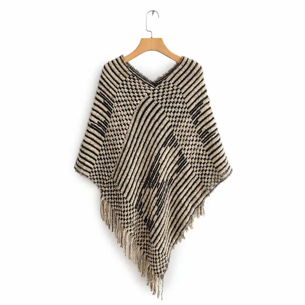 Mooirue Autumn Women Sweater Cloak With Tassel Casual Vintage Streetwear V Neck Striped Pullover Korean Style Women Kintting Top 
Mooirue Autumn Women Sweater Cloak With Tassel Casual Vintage Streetwear V Neck Striped Pullover Korean Style Women Kintting Top