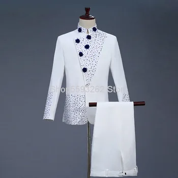 Men Chinese Tunic Suit Suit Youth Chinese Style Dress White Inlay Blue Drill Male Li Collar Suit Mc Host Pack
Men Chinese Tunic Suit Suit Youth Chinese Style Dress White Inlay Blue Drill Male Li Collar Suit Mc Host Pack