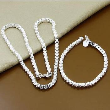 Wholesale Price 4MM Square Box Necklace Bracelet Sets 925 Silver Jewelry Sets For Woman Men Good Jewelry
Wholesale Price 4MM Square Box Necklace Bracelet Sets 925 Silver Jewelry Sets For Woman Men Good Jewelry