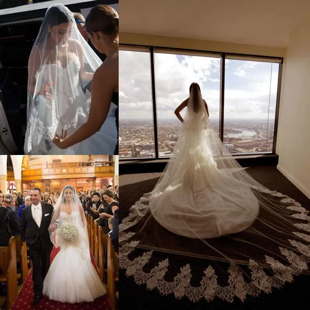 Gorgeous Designer Wedding Veils Lace Applique Edge Bridal Veils Custom Made Long Cathedral Length Wedding Bridal Hair Accessory 
Gorgeous Designer Wedding Veils Lace Applique Edge Bridal Veils Custom Made Long Cathedral Length Wedding Bridal Hair Accessory