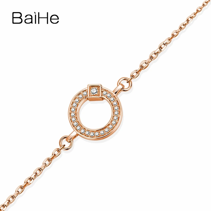 

BAIHE Solid 18K Rose Gold SI/H Round 0.19ct Natural Diamonds Women Chain Engagement Trendy Fine Jewelry Gift Diamond Bracelet