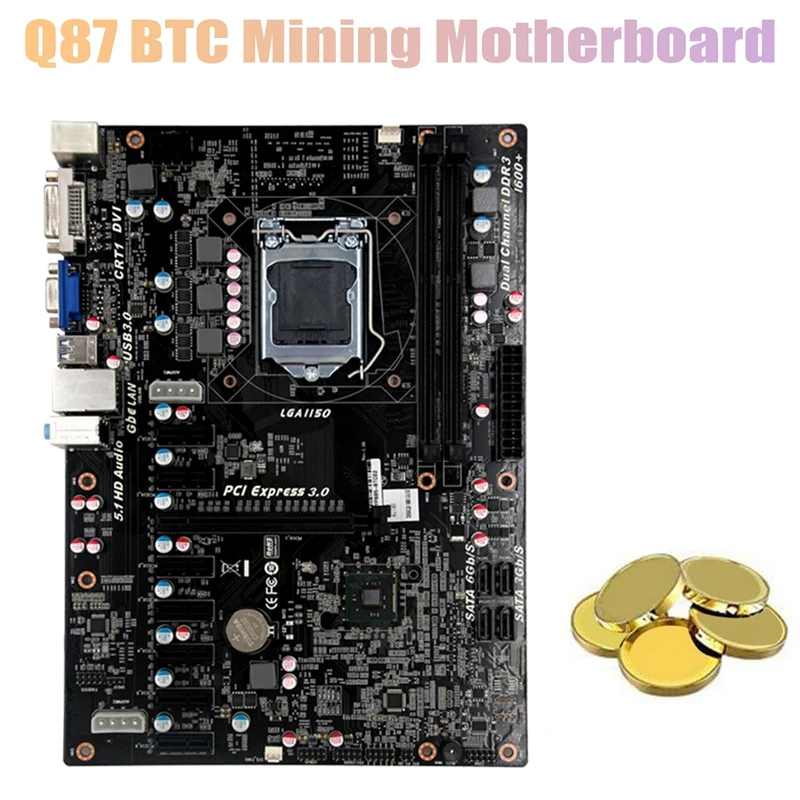 Фото Q87 BTC Mining Motherboard 2XDDR3 Slots 1XPCIE X16 7XPCIE X1 Support for LGA1150 4Th I3 I5 I7 Pentium Celeron CPU | Компьютеры и офис