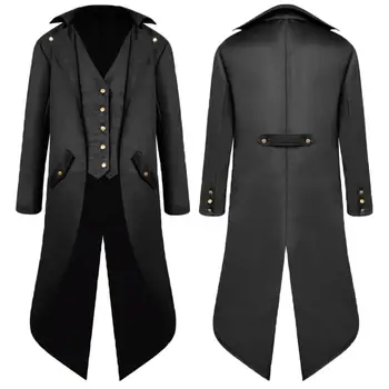 

New Winter Men's Gothic Medieval Windbreaker Jacket Tuxedo Steampunk Vintage Victorian Long Sleeve Turtleneck Warm Coat 2019