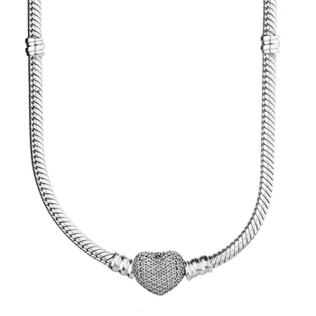 Original Moments Pave Heart Clasp With Crystal Snake Chain Necklace For 925 Sterling Silver Bead Charm Fine DIY Jewelry
Original Moments Pave Heart Clasp With Crystal Snake Chain Necklace For 925 Sterling Silver Bead Charm Fine DIY Jewelry