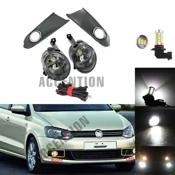 LED Light For VW Polo Vento Sedan Saloon 2011 2012 2013 2014 2015 2016 Front LED Fog Light Fog Lamp With Grille Harness Assembly