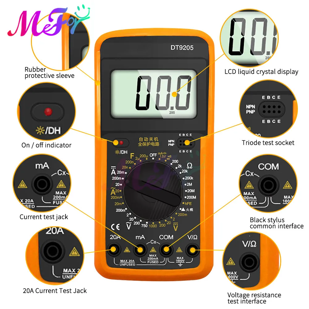 DT92 DT9205 Digital Multimeter Meter Multimetro Tester Digital Multimeter Voltage Current Resistance Testers Multi Meter
DT92 DT9205 Digital Multimeter Meter Multimetro Tester Digital Multimeter Voltage Current Resistance Testers Multi Meter
