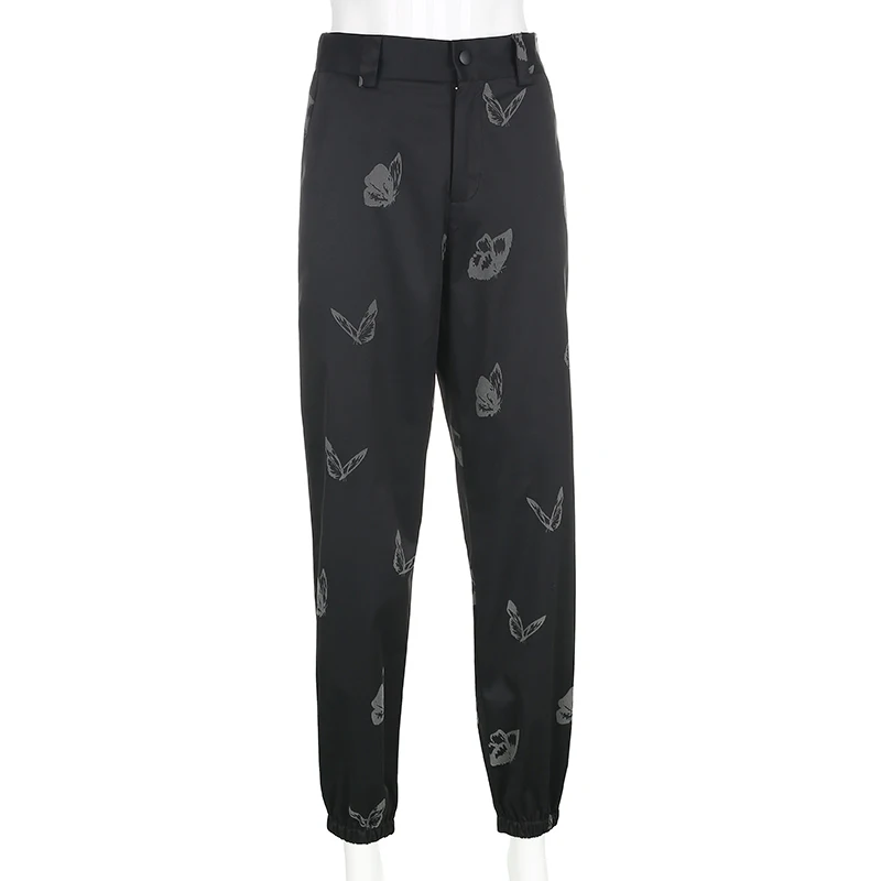 Darlingaga Streetwear Reflective Butterfly Print Two Piece Set Women Tracksuit Summer Cropped Blouse Top and Pants Matching Sets