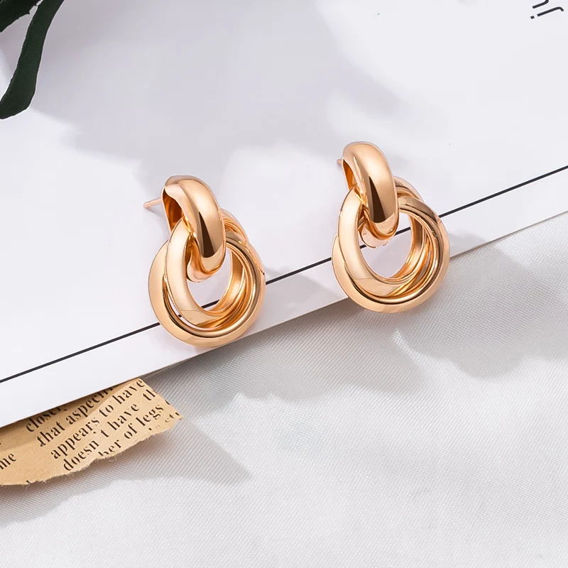 Wiszące kolczyki geometryczne z okrągłym złotym vintage stylem - biżuteria 2021 dla kobiet, punkowy trend - Wianko - 8