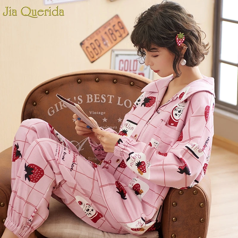 Pink Strawberry Printing Plaid Cardigan Cotton Pyjamas Women Lantern Sleeves Pants Loose Style Korean Plus Size Fashion Pajamas
Pink Strawberry Printing Plaid Cardigan Cotton Pyjamas Women Lantern Sleeves Pants Loose Style Korean Plus Size Fashion Pajamas