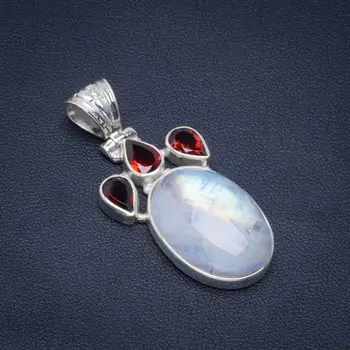Natural Rainbow Moonstone and Garnet Handmade Unique 925 Sterling Silver Pendant 1.75" B3066
Natural Rainbow Moonstone and Garnet Handmade Unique 925 Sterling Silver Pendant 1.75" B3066
