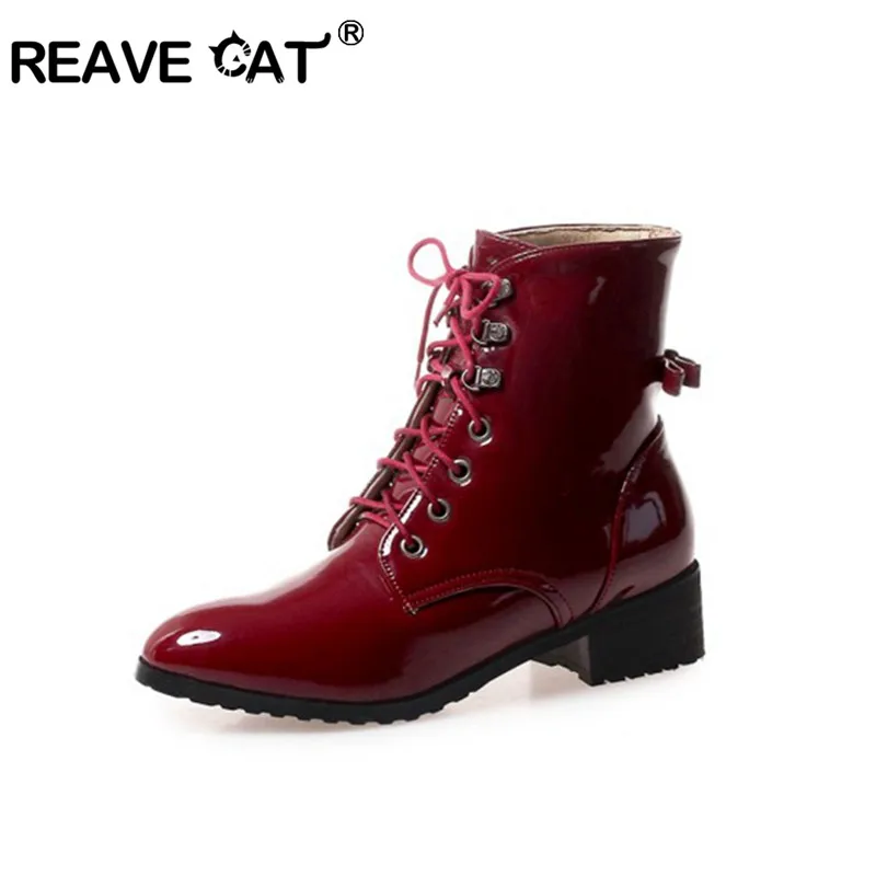 REAVE CAT Solid Cross-Tied Women Ankle Boots Pointed Toe med Heels buckle block Heel Bootie Casual Party Female Shoes size 43
REAVE CAT Solid Cross-Tied Women Ankle Boots Pointed Toe med Heels buckle block Heel Bootie Casual Party Female Shoes size 43