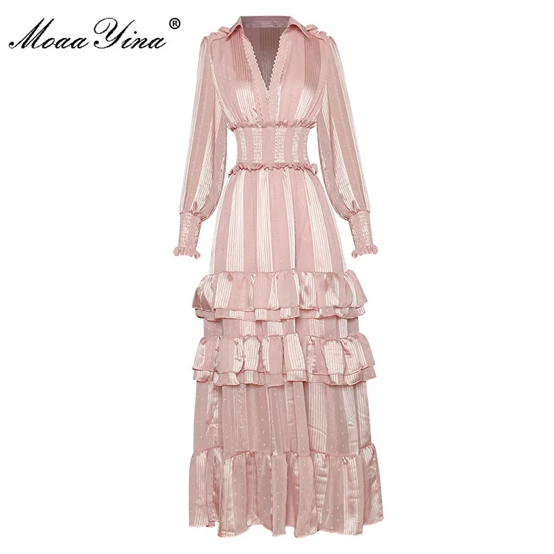 Женское длинное платье в розовую полоску MoaaYina элегантное праздничное с