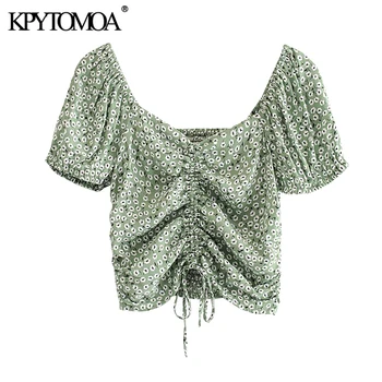 KPYTOMOA Women 2020 Fashion Floral Print Drawstring Tied Cropped Blouses Vintage V Neck Back Elastic Female Shirts Chic Tops 
KPYTOMOA Women 2020 Fashion Floral Print Drawstring Tied Cropped Blouses Vintage V Neck Back Elastic Female Shirts Chic Tops