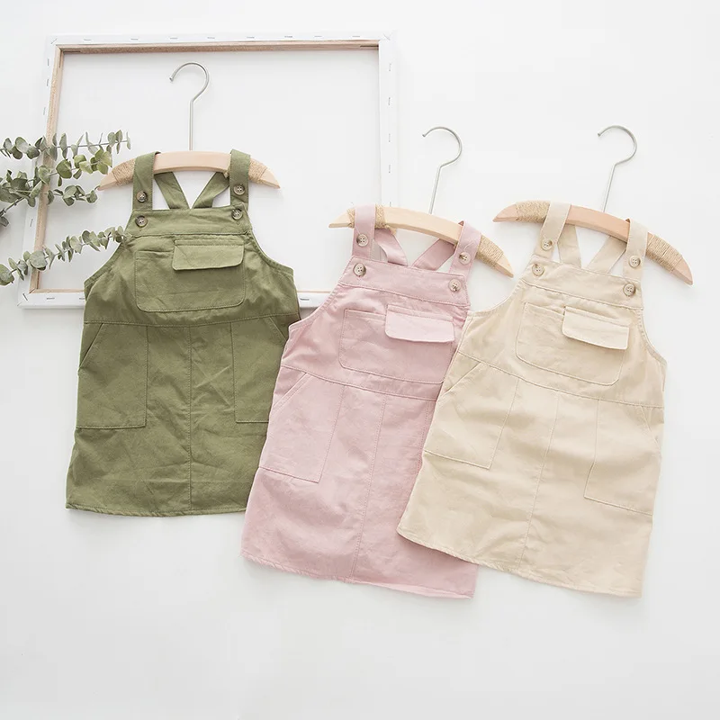 Фото 2019 Autumn New Arrival High-quailty Toddler Baby Kids Girls Suspender Pink Green Straps Dress Casual Pocket Jumper | Мать и ребенок