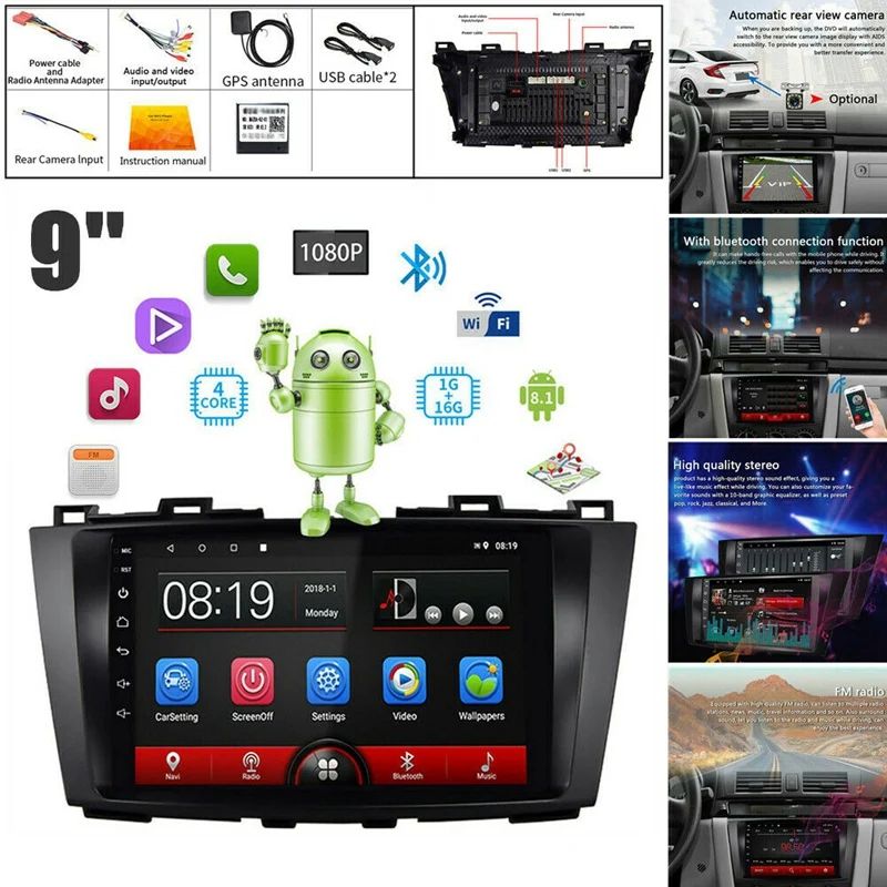 9 дюймов Android 8 1 2.5D HD пресс Sn автомобильный MP5 плеер 1G + 16G Wifi Bluetooth FM радио для Mazda 5 GPS