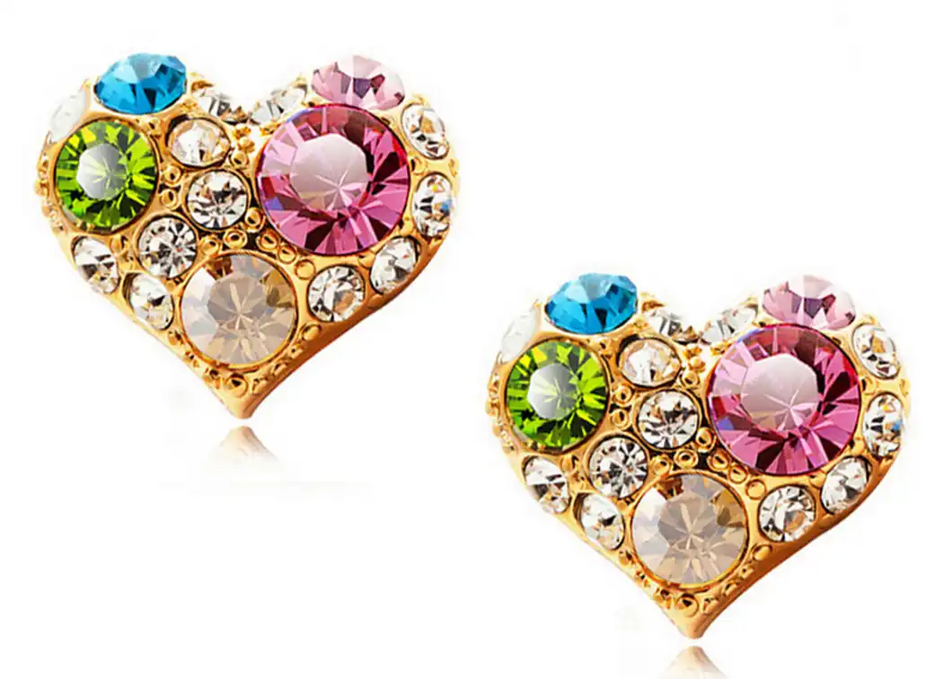 austrian crystal colored diamond heart stud