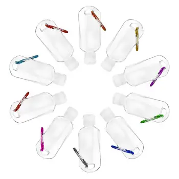 10pcs 50ml Clear Keychain Empty Bottles Travel Plastic Key Ring Transparent Mini Bottle Portable Leakproof Containers Flip Cap
