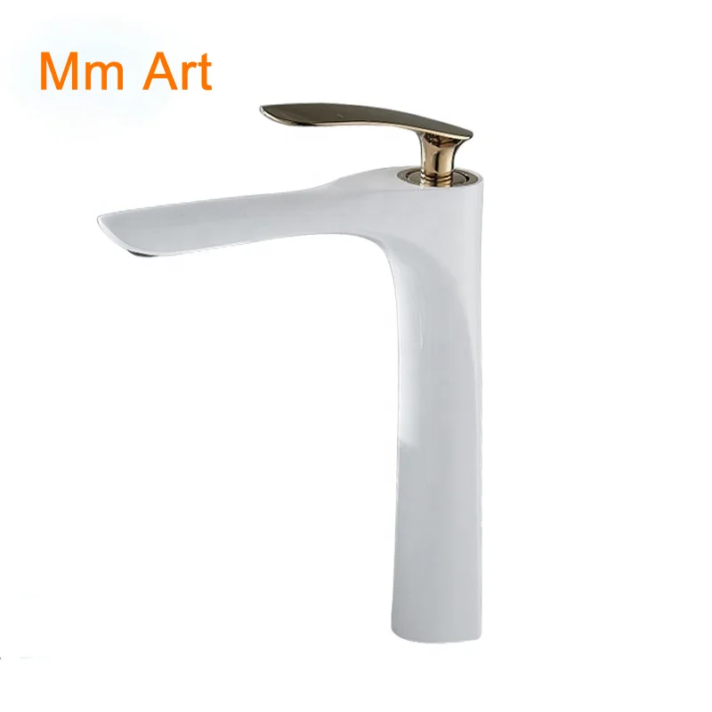 

New Design Deck Mounted Brass White Bathroom Sink Faucet Mixers Single Hole Lavatory Basin Water Tap WF640