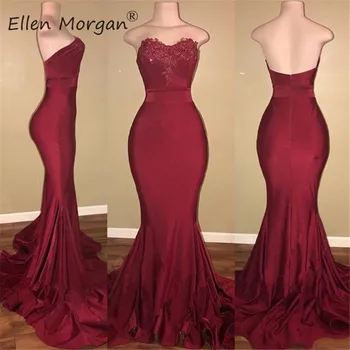 

Sexy Burgundy Mermaid Prom Dresses 2020 Vestido De Festa Sweetheart Court Train Real Photos Event Party Gowns for African Women
