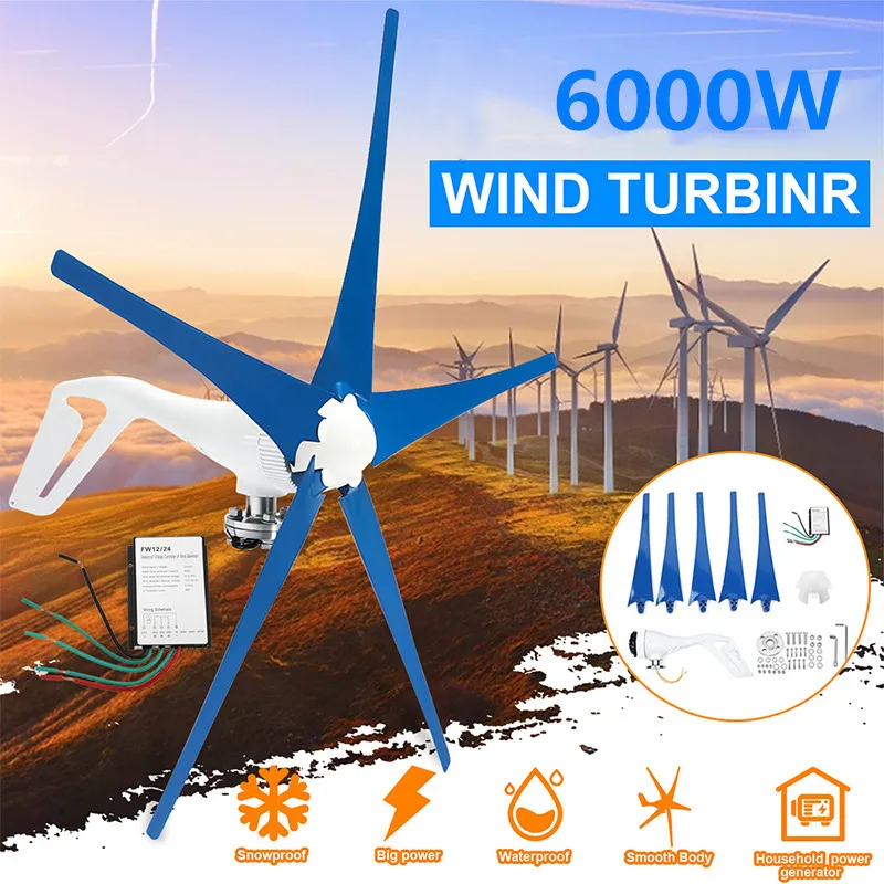 6000W 3/5 Blades Horizontal Wind Generator 12V/24V Wind Turbines Generator With Controller Windmill Energy Turbines Charge
6000W 3/5 Blades Horizontal Wind Generator 12V/24V Wind Turbines Generator With Controller Windmill Energy Turbines Charge