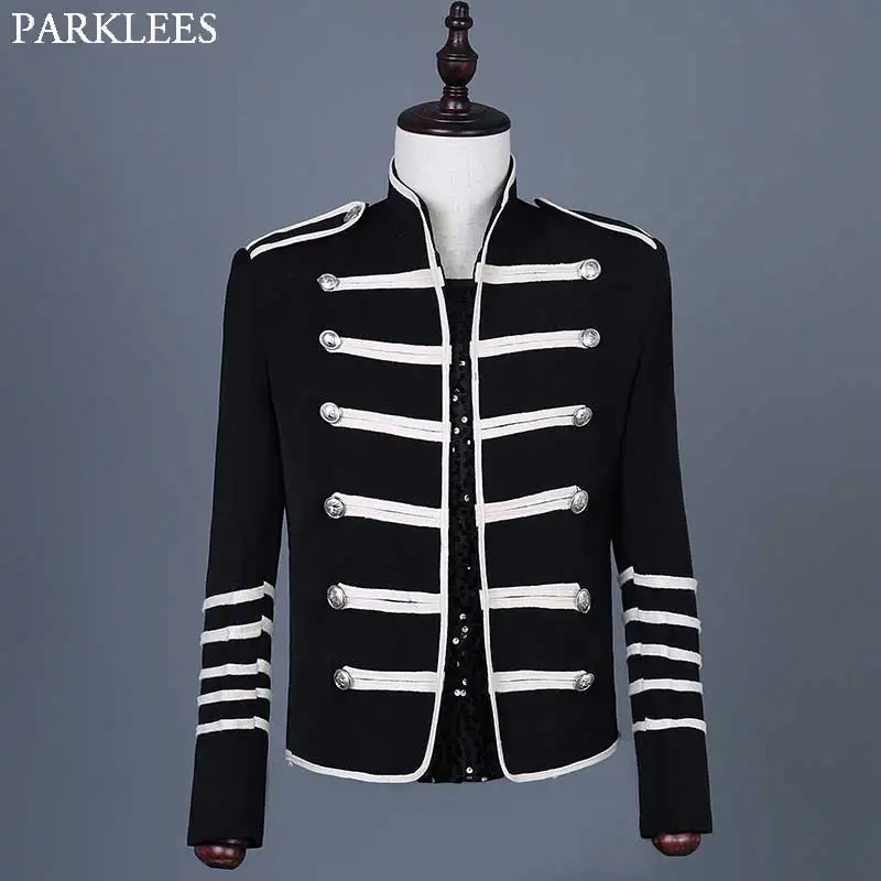 

Men's Steampunk Military Drummer Emo Punk Gothic Parade Jacket Double Breasted Stand Collar Party Singer Show Prom Costume Homme